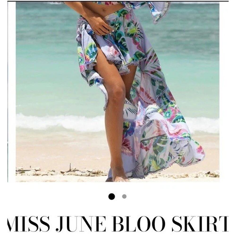 Miss June Size S-M Paris Bloo Womens Blue Green Hi Low Maxi Skirt NWT